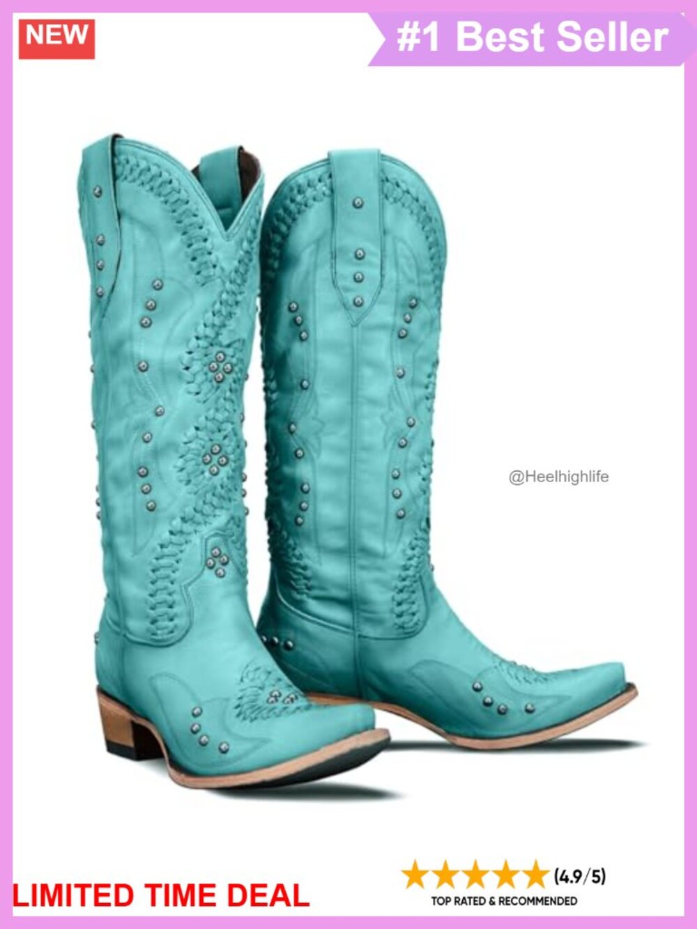 Knee High Cowboy Boots Vegan Leather Chunky Heel Western Style